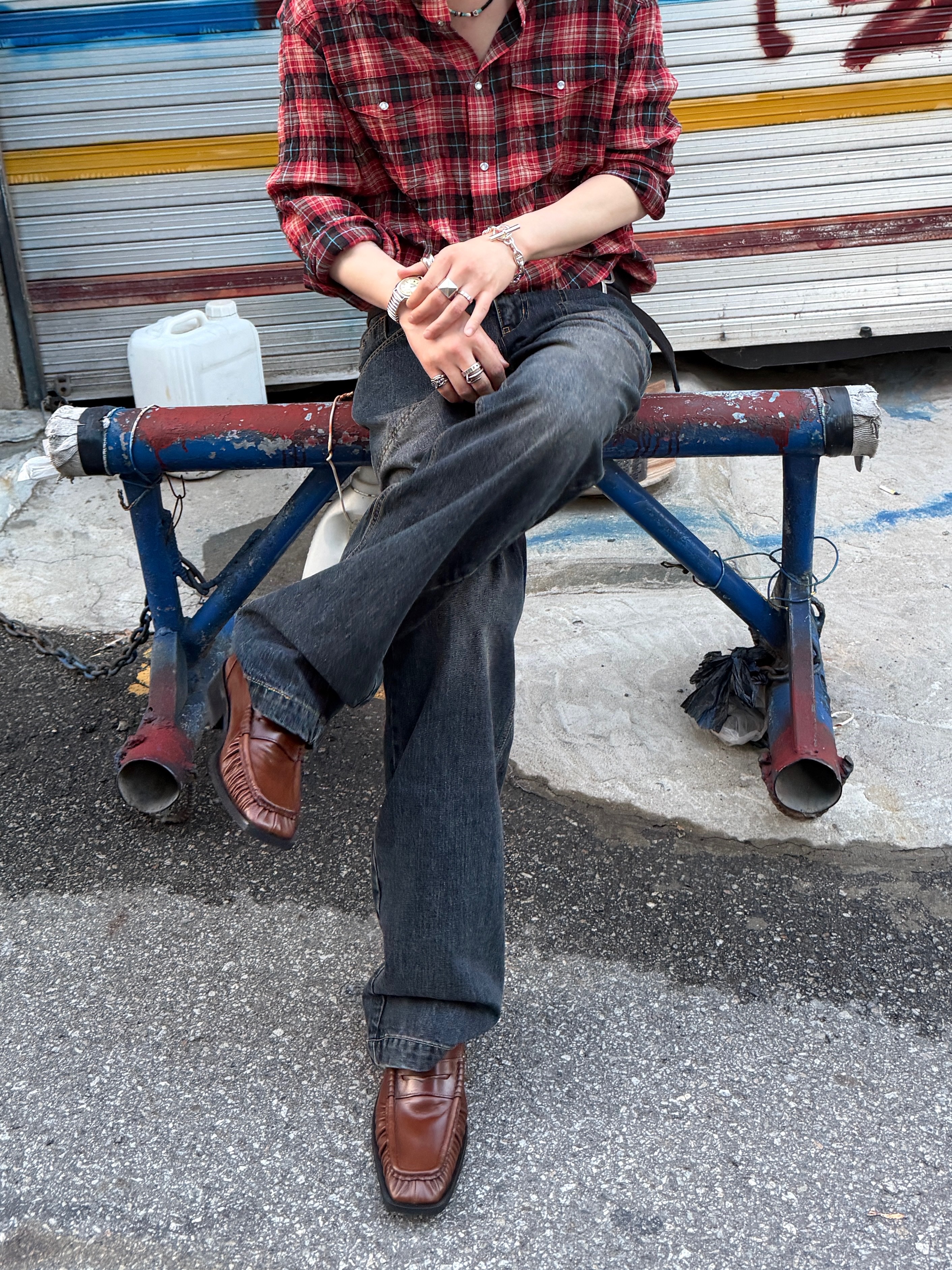 Undermycar Mu.Ac.13 - 925 Silver Ring, Farfromwhat Coated Double Buckle Woven Belt 착용 스타일 - 2