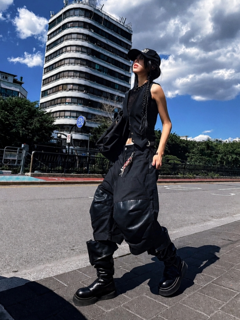 ROARINGRAD Layered Knee Bermuda Pants Black 착용 스타일