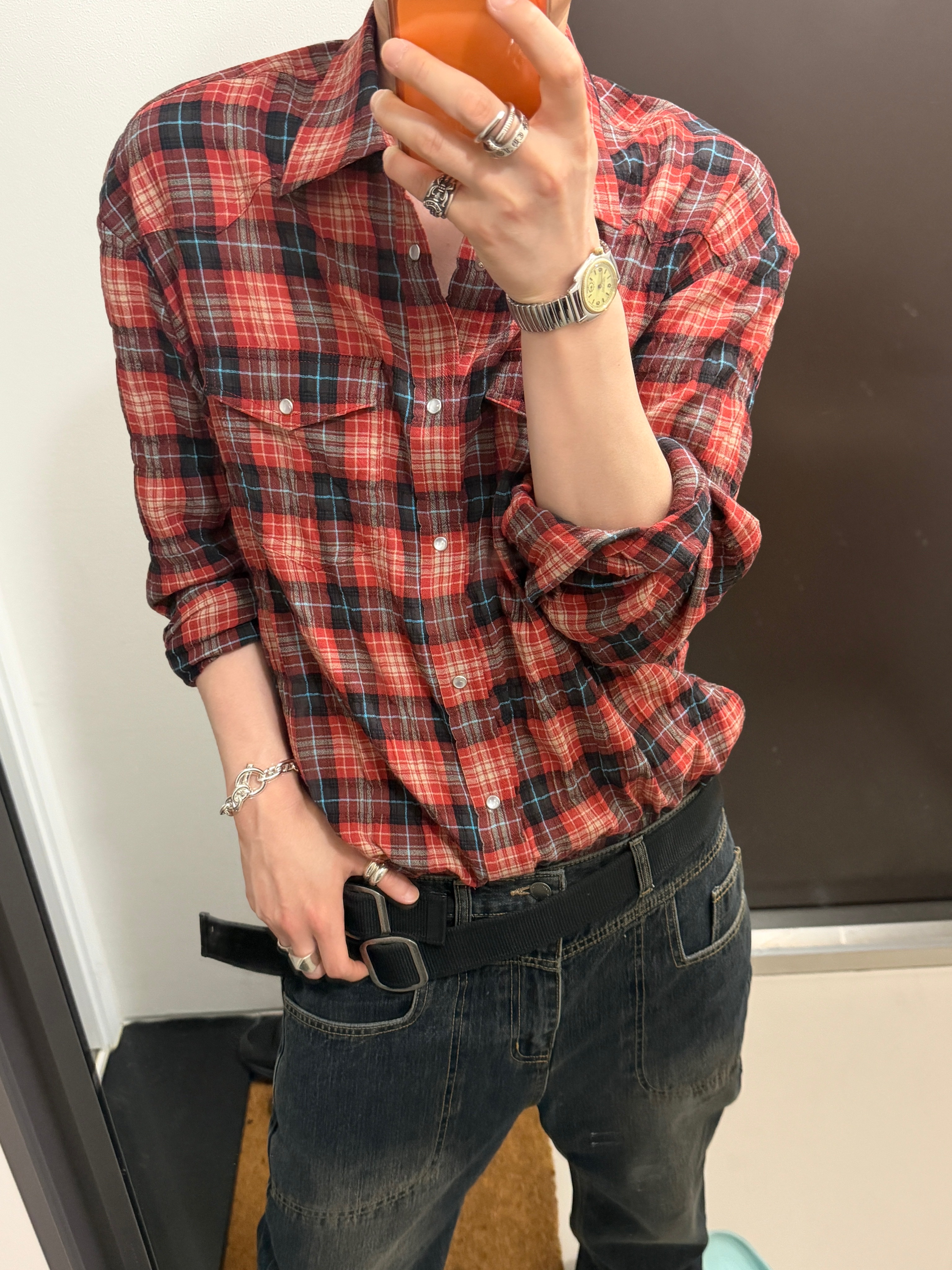 Undermycar Mu.Ac.13 - 925 Silver Ring, Farfromwhat Coated Double Buckle Woven Belt 착용 스타일 - 10
