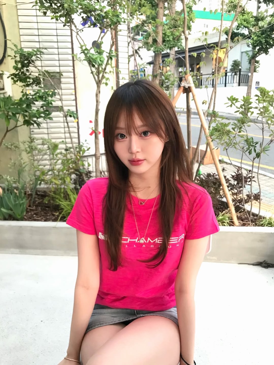 SPORT CHAMBER Women Long Flash Slub T-Shirt Pink 착용 스타일 - 2