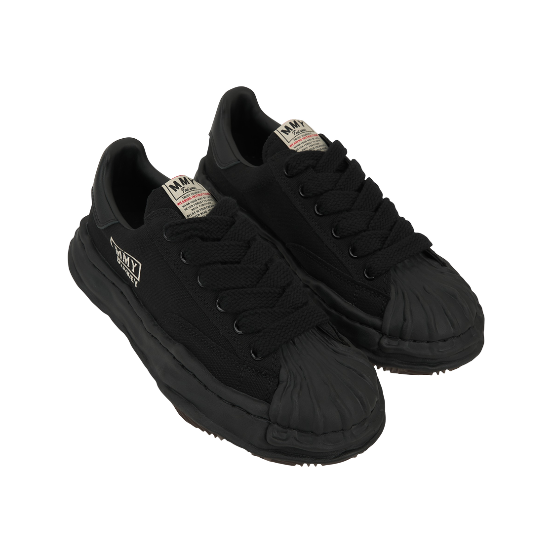 메종 미하라 야스히로 블레이키 OG 솔 캔버스 로우탑 스니커즈 블랙 블랙(Maison Mihara Yasuhiro Blakey OG Sole Canvas Low-top Sneakers Black Black) - 4
