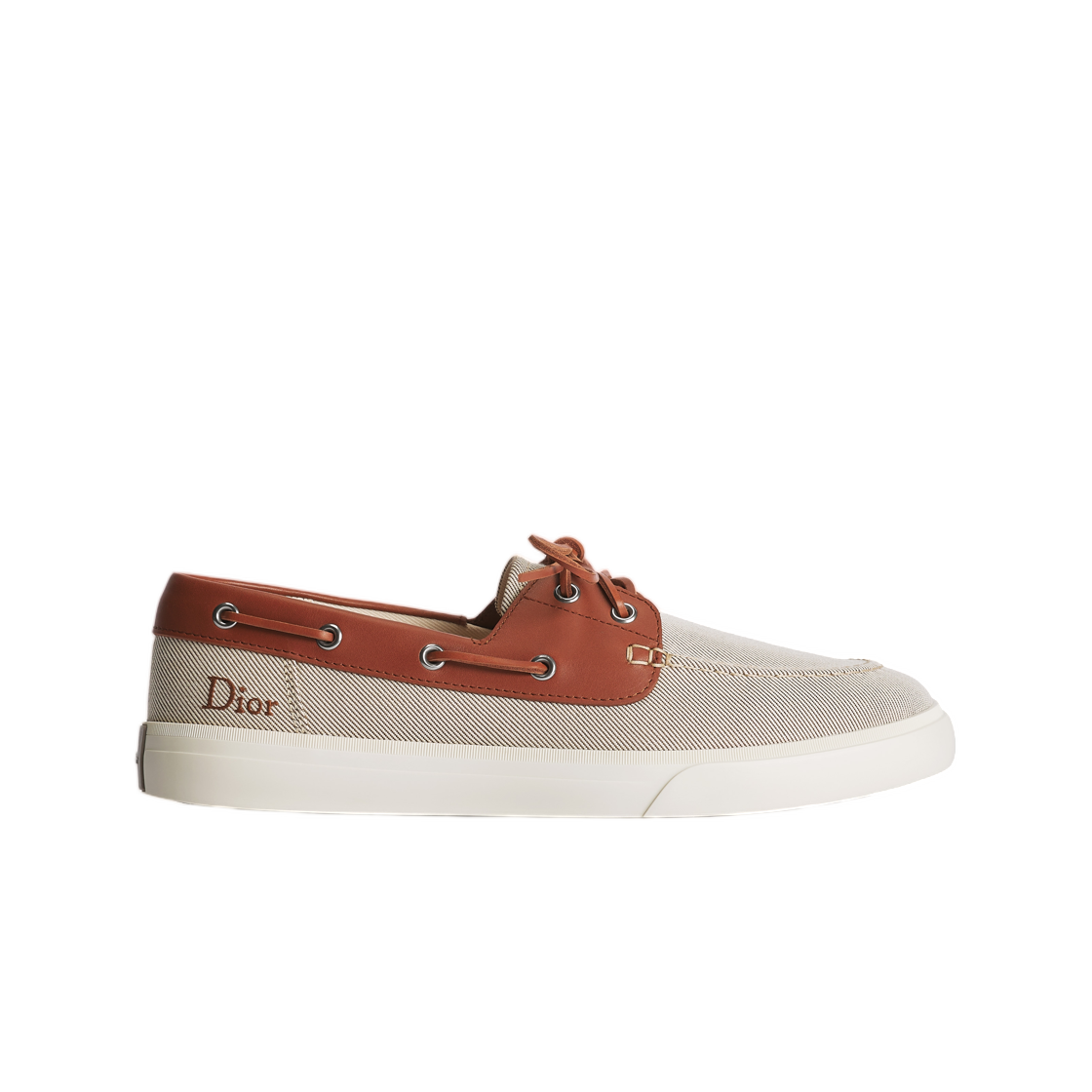 3LO369ADU-H700 Dior Dioriviera Dior Chester Boat Shoe Cotton Canvas & Smooth Calfskin Beige Brown