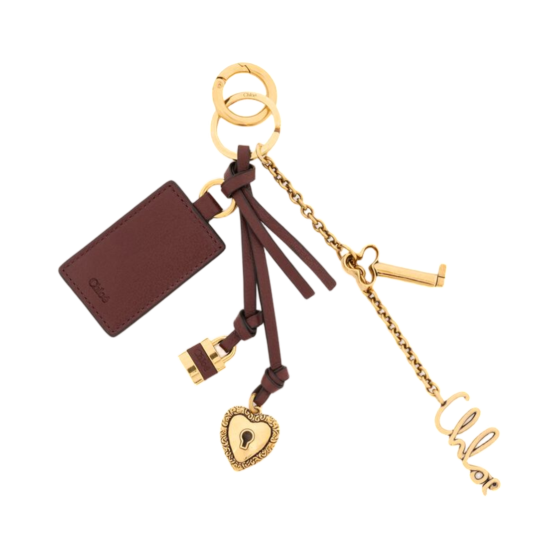 끌로에 심볼즈 하트 락 키링 백 참 브래스 레더 골드 컬러(Chloe Symbols Heart Lock Key Ring Bag Charm in Brass Leather Gold Color)