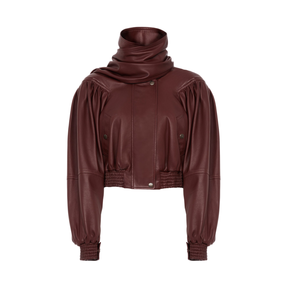 (W) 끌로에 크롭 스카프 자켓 레더 다컨드 브라운((W) Chloe Cropped Scarf Jacket in Leather Darkened Brown) - 1