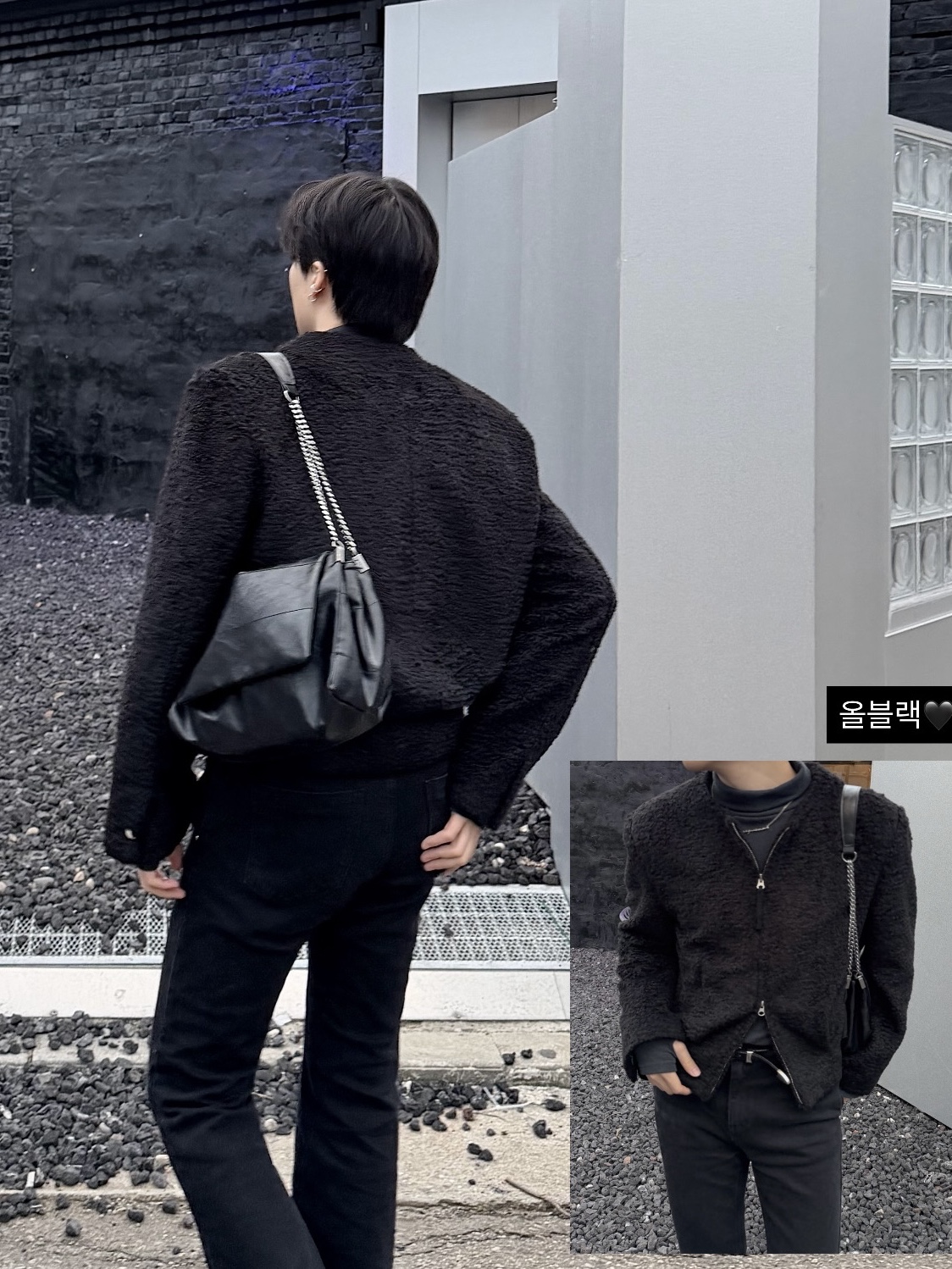 Zara Rock Style Flap Shoulder Bag Black, Jacquemus La Chaine Signature Logo Chain Necklace Silver 착용 스타일 - 1