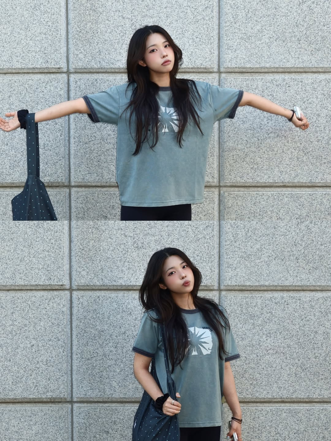 MAINBOOTH Sun Trace T-shirt TEAL Green 착용 스타일 - 4