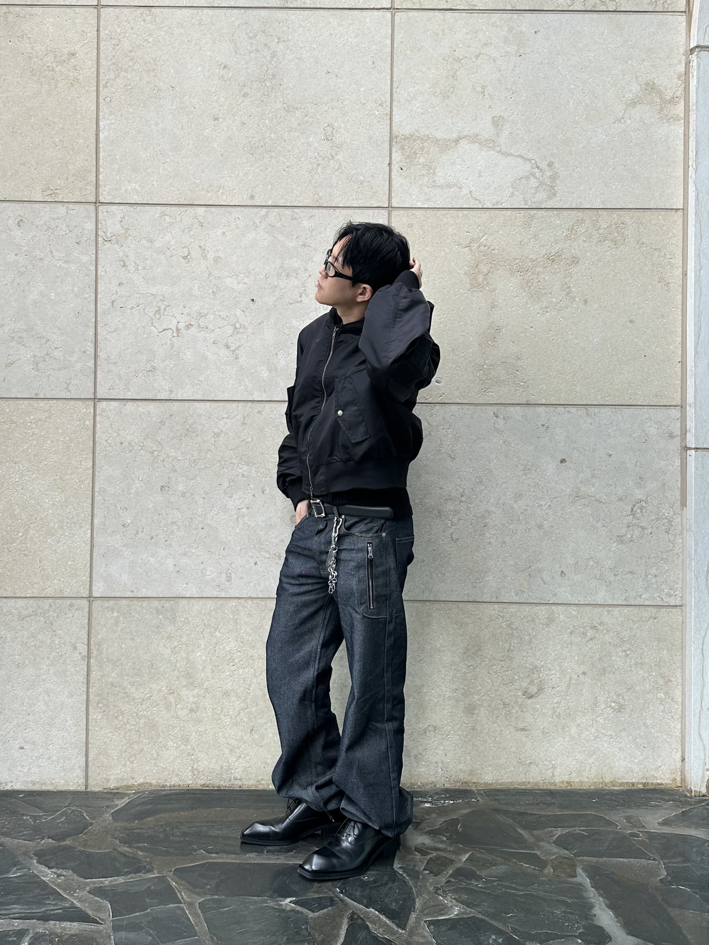 CSC x Soulesures SC:ENE 001, CSC Shifted Cropped Bomber Jacket Black 착용 스타일 - 1