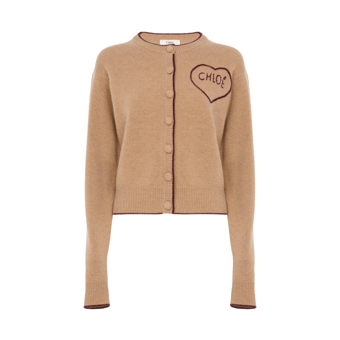 (W) 끌로에 피티드 로고 가디건 울 캐시미어 니트 블리치드 브라운((W) Chloe Fitted Logo Cardigan in a Wool Cashmere Knit Bleached Brown)