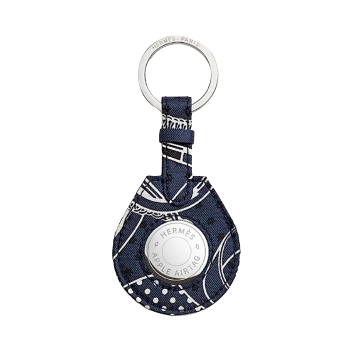 H1701071JMNLCW Hermes Apple AirTag Bandana Eperon D'or Bleu Marine Noir Blanc