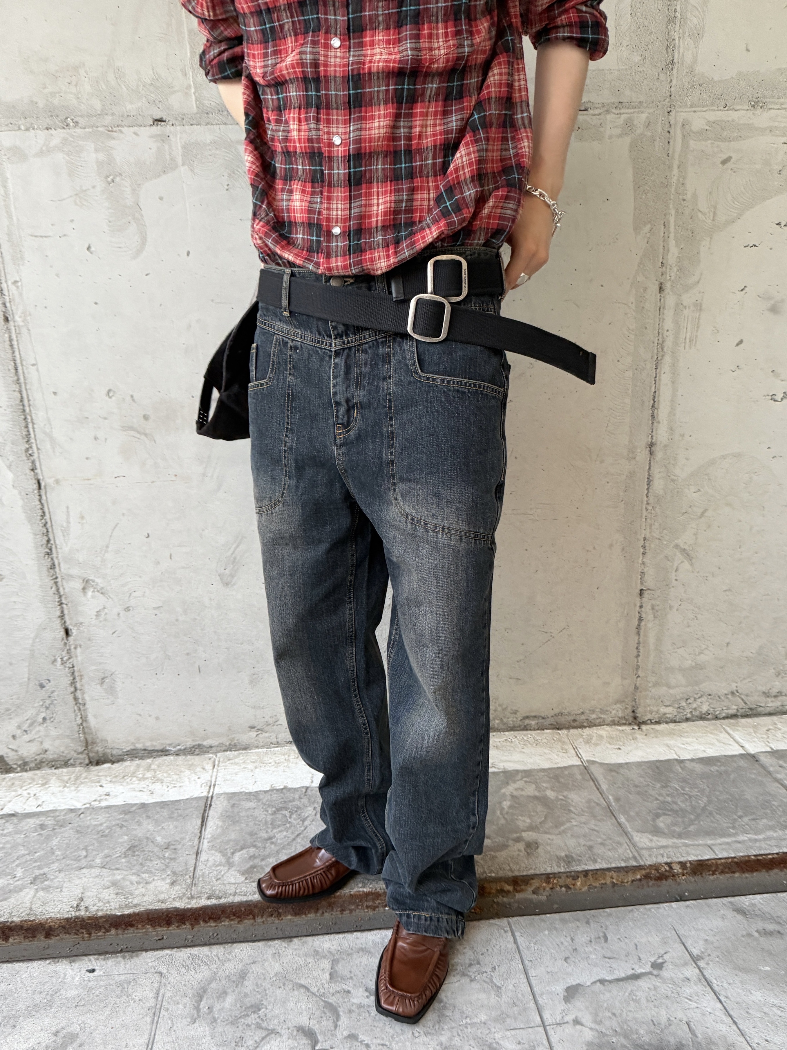Undermycar Mu.Ac.13 - 925 Silver Ring, Farfromwhat Coated Double Buckle Woven Belt 착용 스타일 - 7