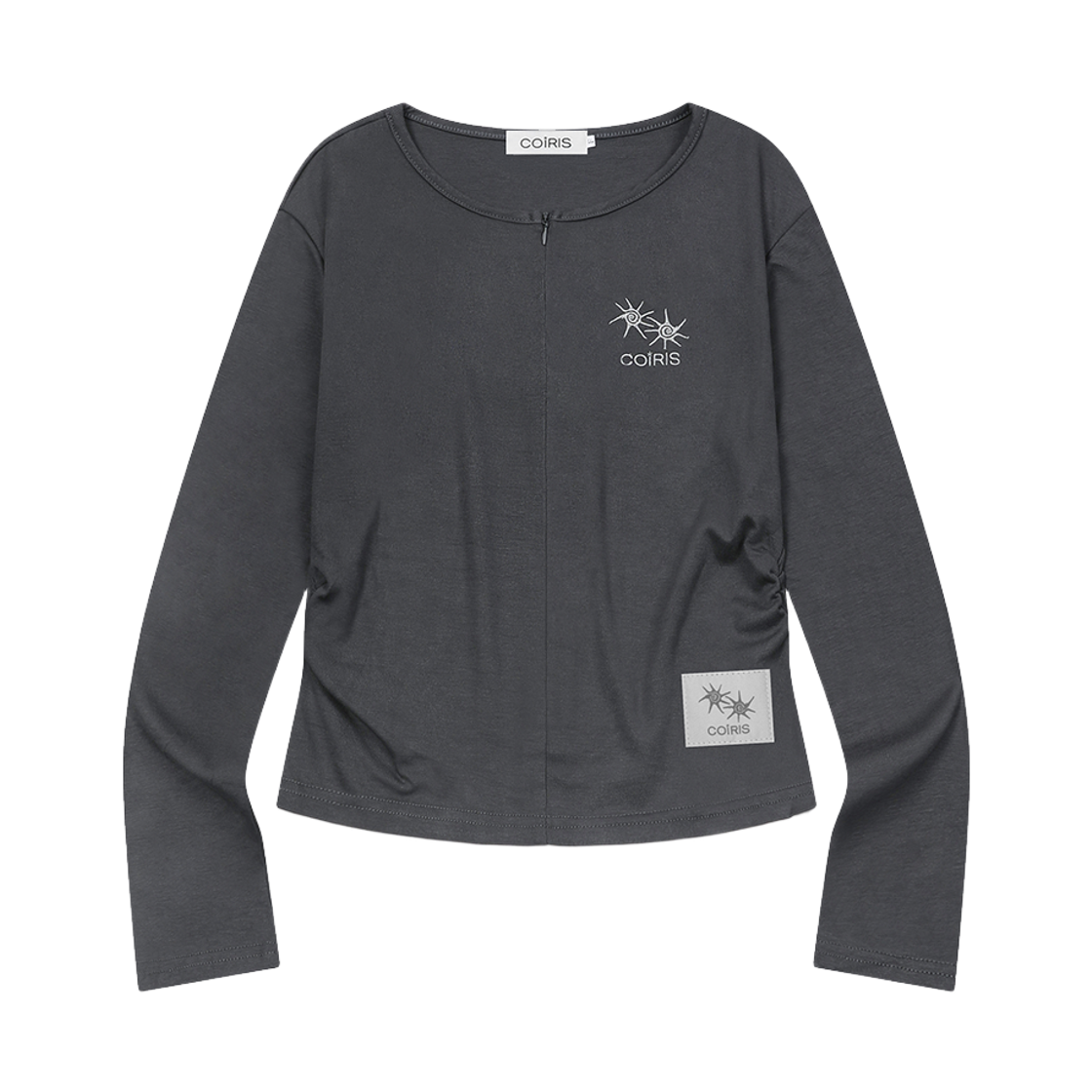코이리스 키노 셔링 레이어드 반 집업 차콜(Coiris Kino Shirring Layered Half Zip-Up Charcoal)
