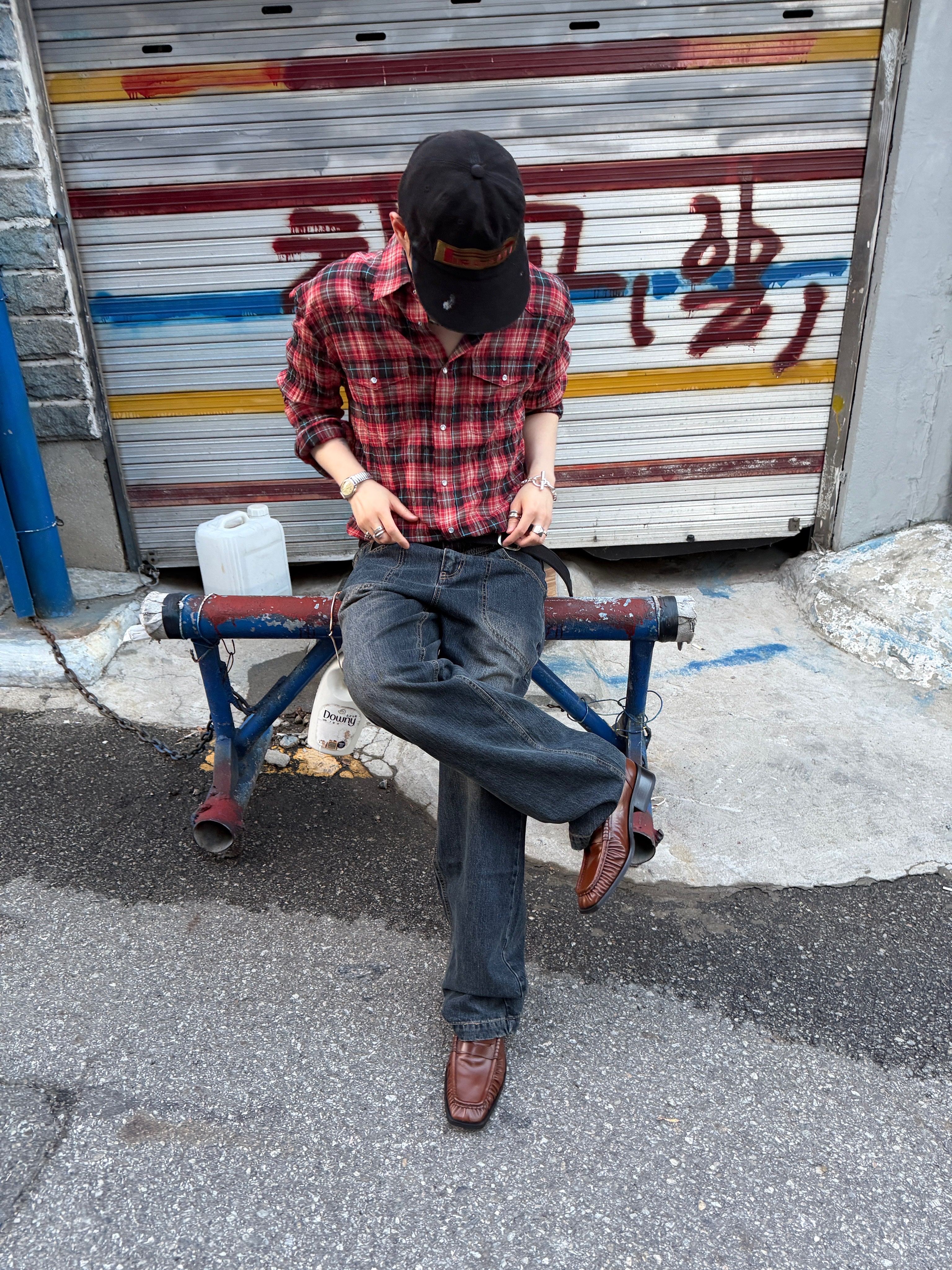 Undermycar Mu.Ac.13 - 925 Silver Ring, Farfromwhat Coated Double Buckle Woven Belt 착용 스타일 - 1