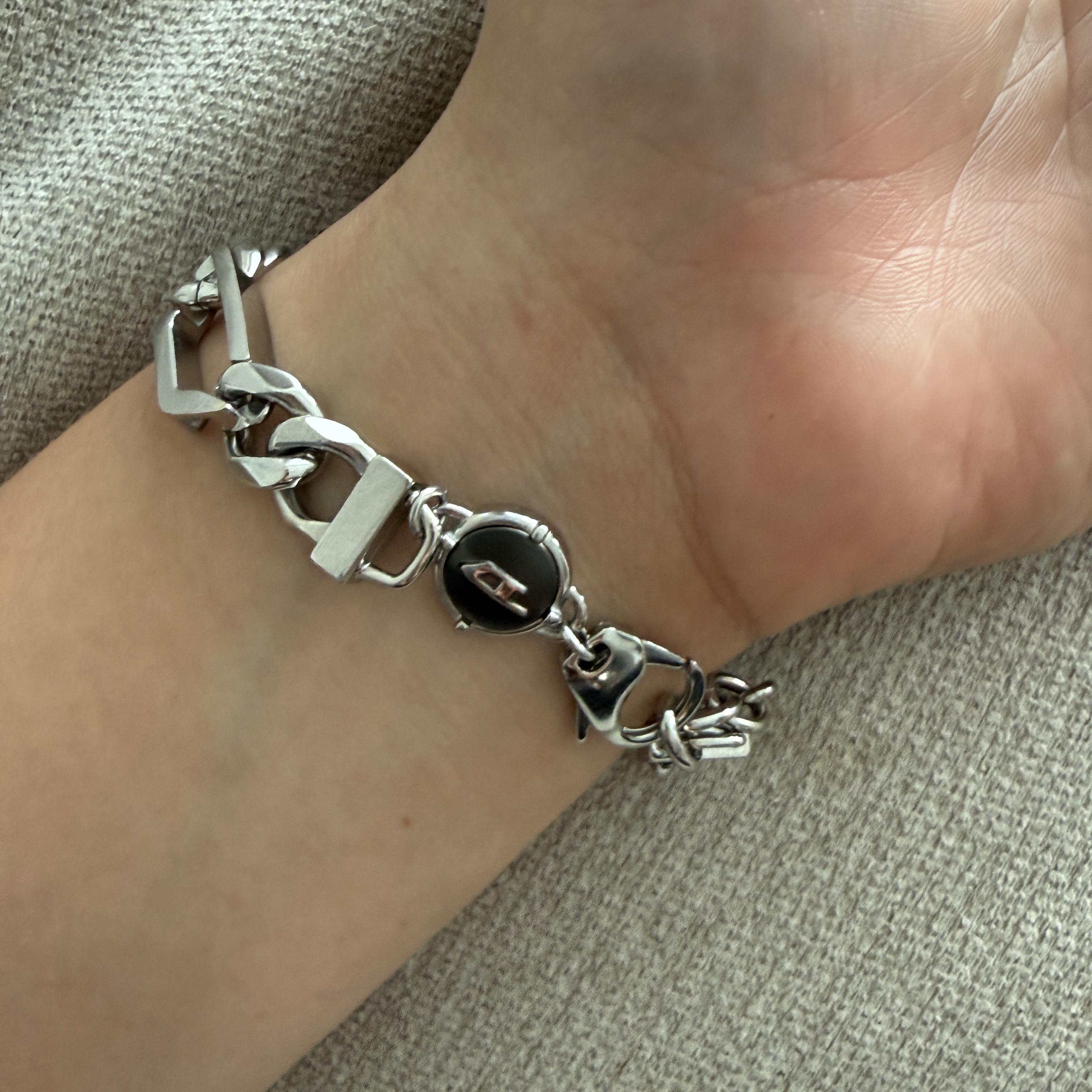 Diesel Dx1351 Stainless Steel Chain Bracelet Silver 착용 스타일 - 1