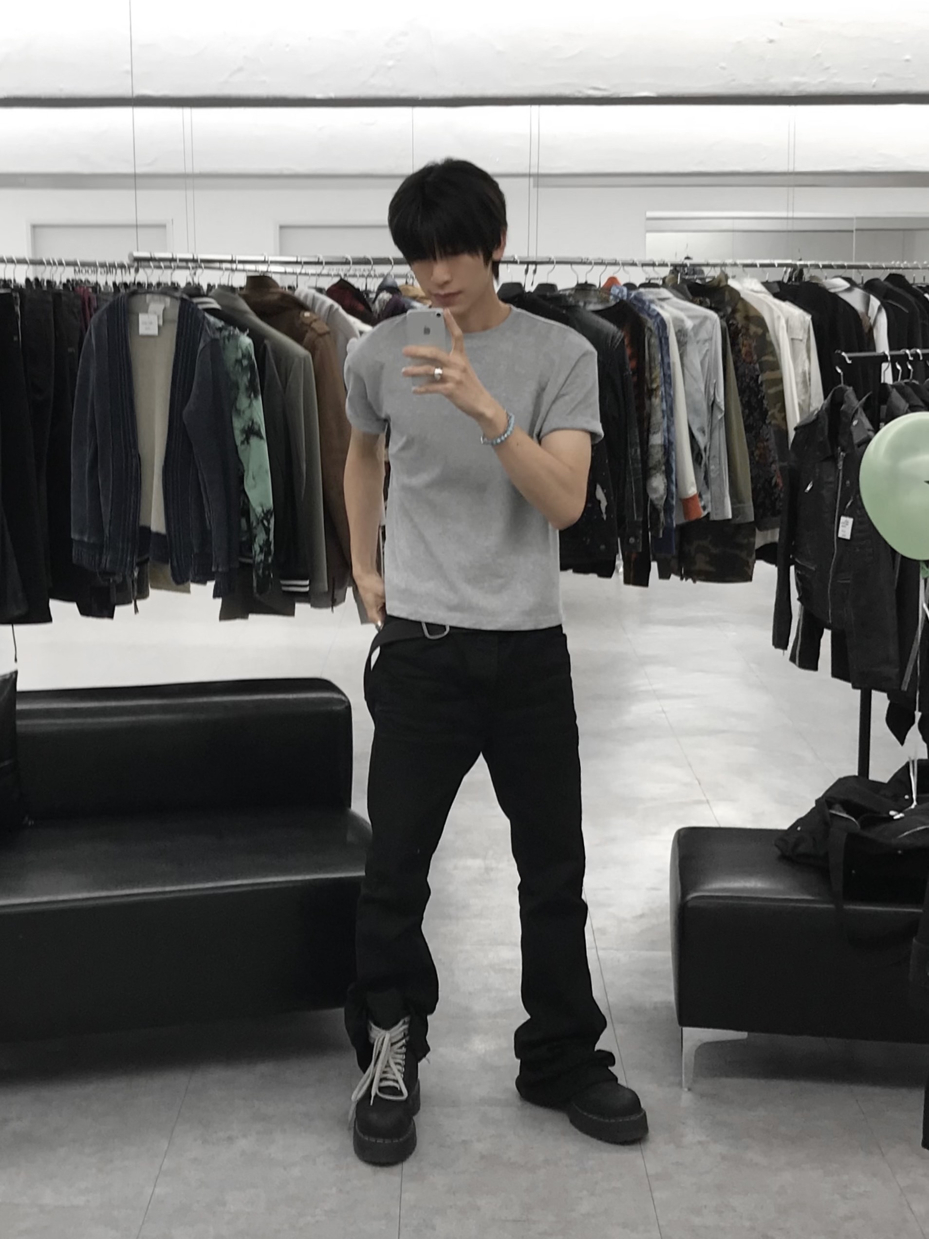Undermycar Mu.30 Anti Fxxking Logo Play Stretch Flare Black Jeans, Farfromwhat Coated Double Buckle Woven Belt 착용 스타일 - 1