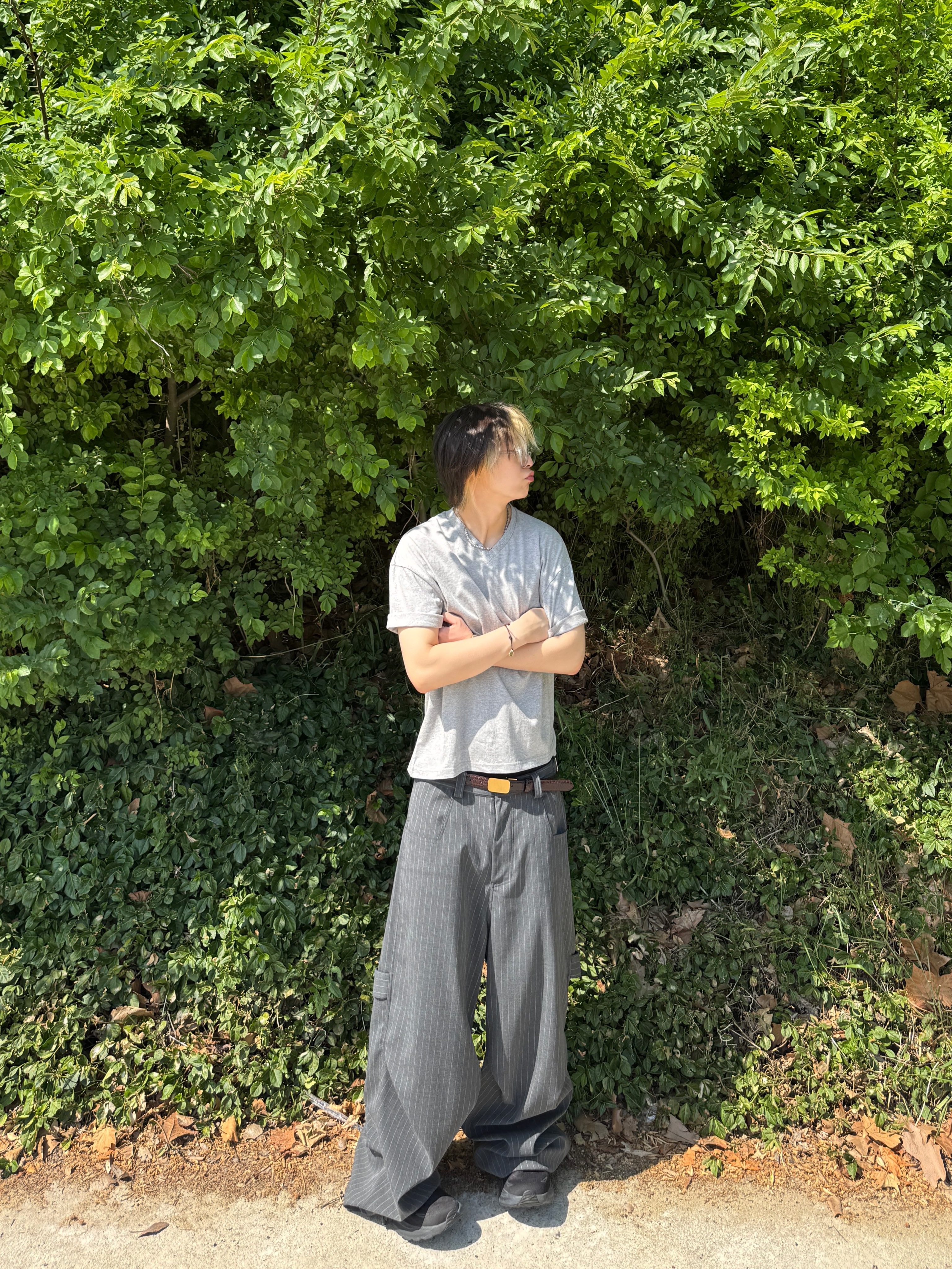 Kamien 247 All Day Baggy Pants Stripe Gray, Hoka Clifton 10 Black - Wide 착용 스타일 - 3
