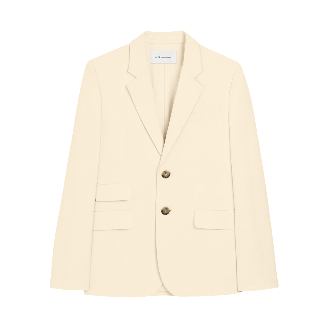 (W) 아미 화이트 싱글 브레스티드 박시 코튼 앤 리넨 블레이저 아이보리((W) AMI White Single Breasted Boxy Cotton and Linen Blazer Ivory)