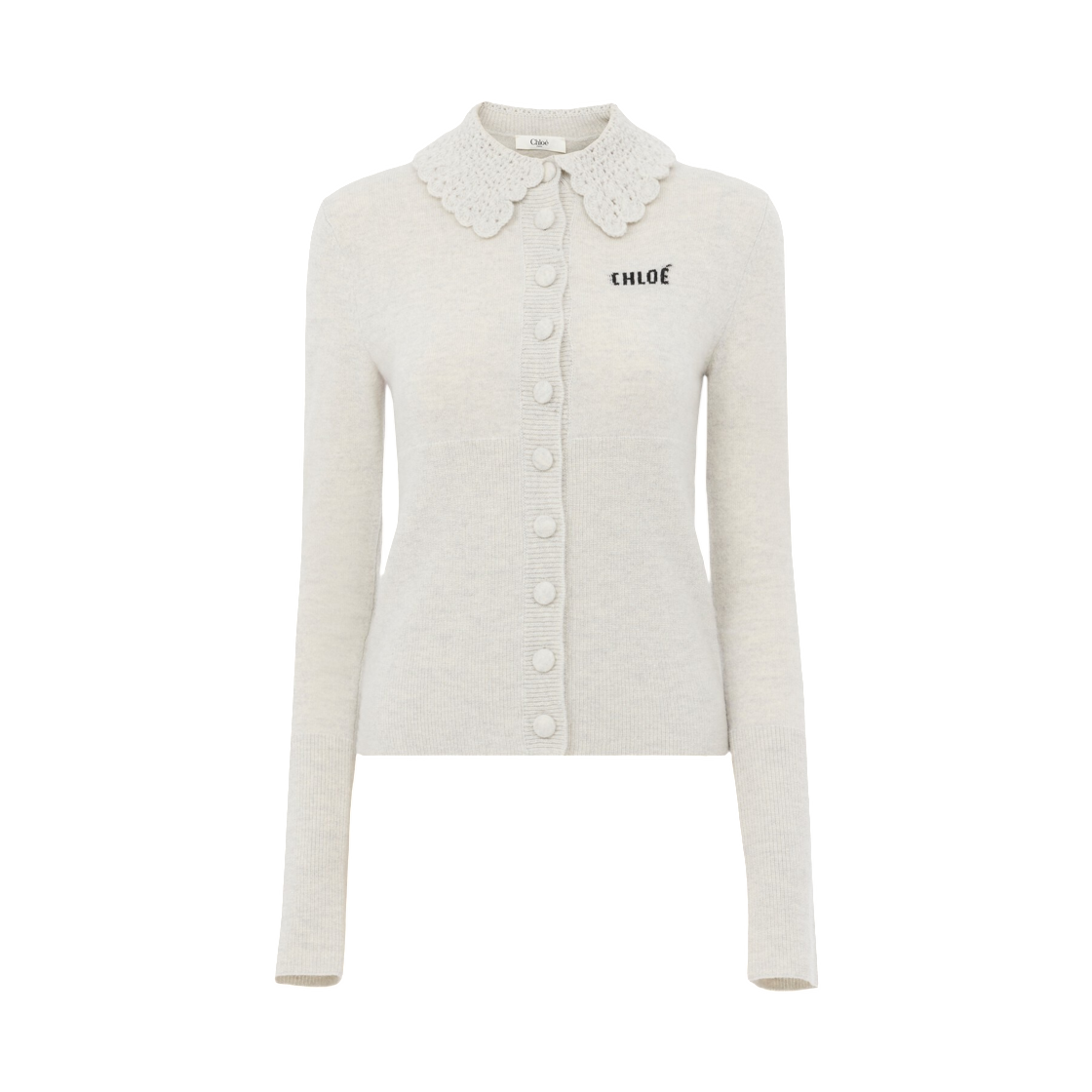 CH26AMC1671100N (W) Chloe Fitted Logo Cardigan in a Wool Knit Sweet Grey