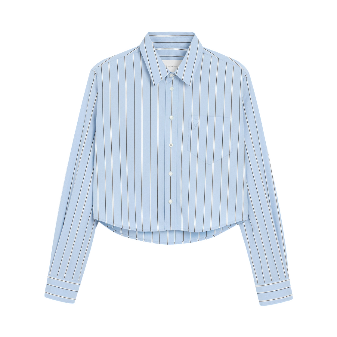 FSH876-CO0249-A232 (W) AMI Blue Striped Cotton Cropped Shirt Cashmere Blue Ivory