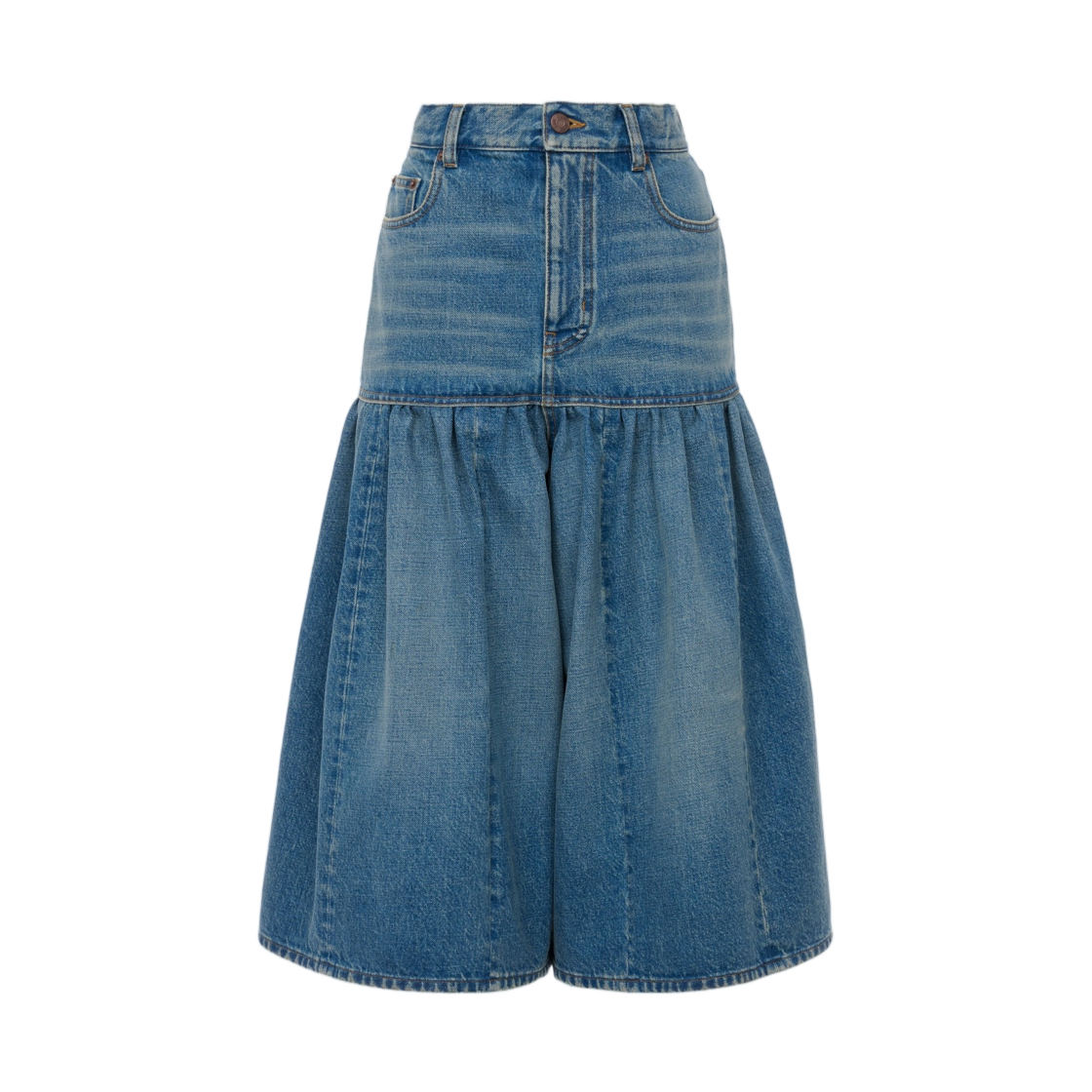 (W) 끌로에 하이 라이즈 벌룬 버뮤다 쇼츠 데님 더스티 코발트((W) Chloe High Rise Balloon Bermuda Shorts in Denim Dusty Cobalt)