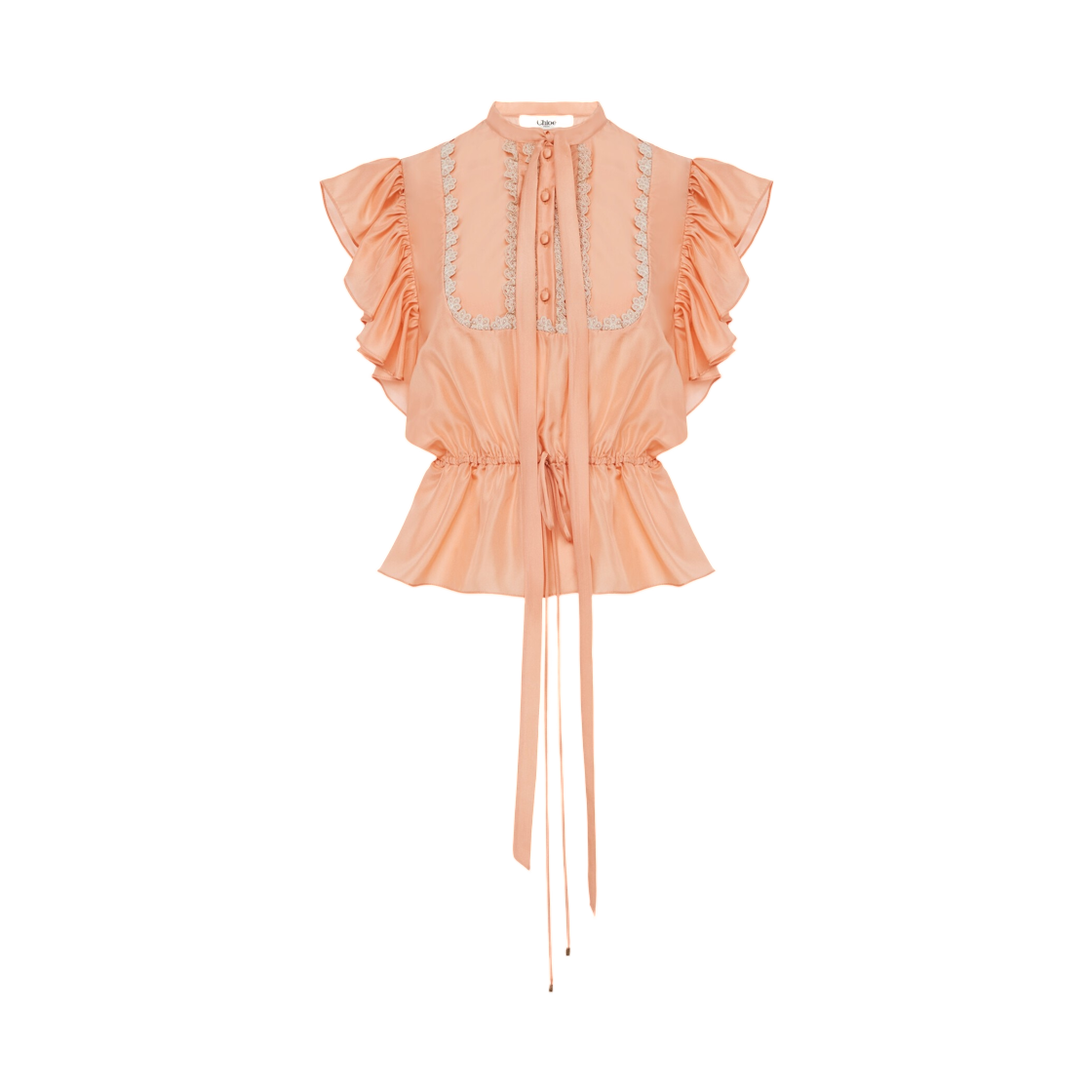 CH26AHT53009266 (W) Chloe Short Sleeve Ruffle Top in Washed Silk Habotai Lace Blushy Pink