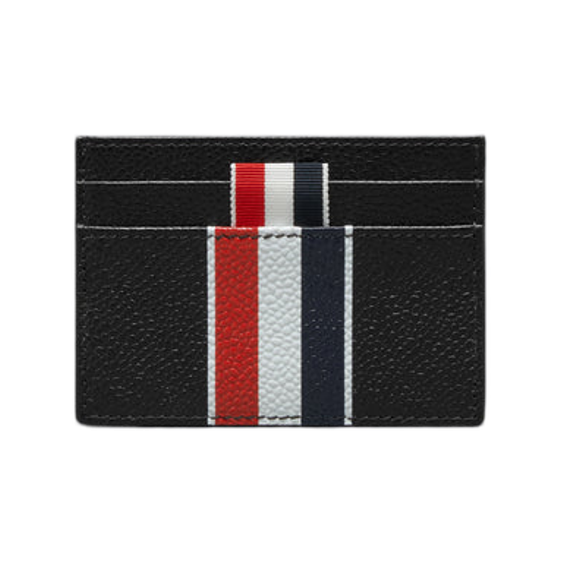 UAW090A-00198-001 Thom Browne Pebble Grain RWB Stripe Double Card Holder Black