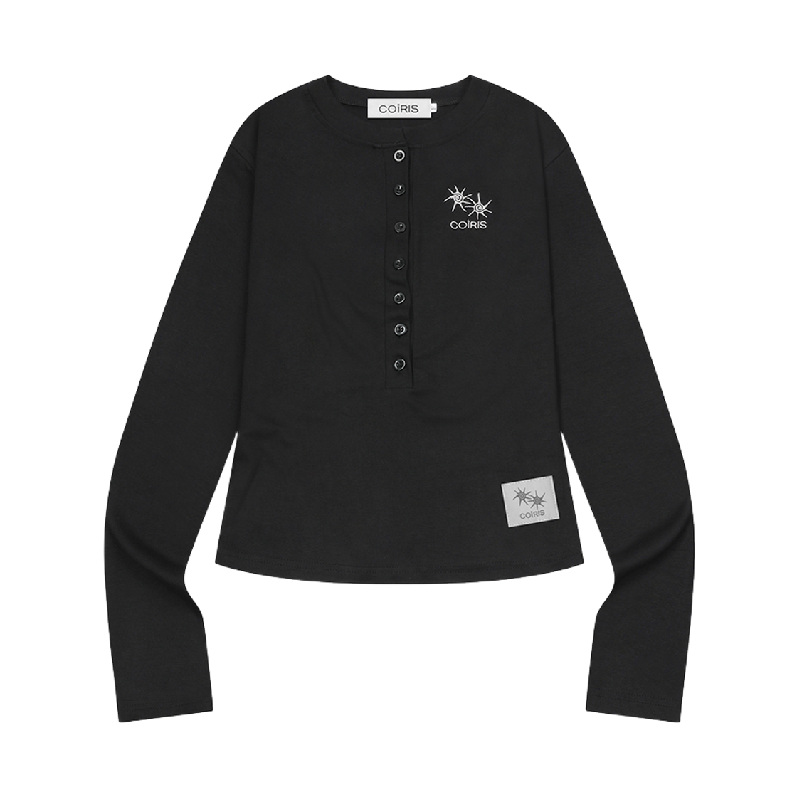 코이리스 타론 7 버튼 헨리넥 롱 슬리브 티 블랙(Coiris Taron 7 Button Henry Neck Long Sleeve T Black)