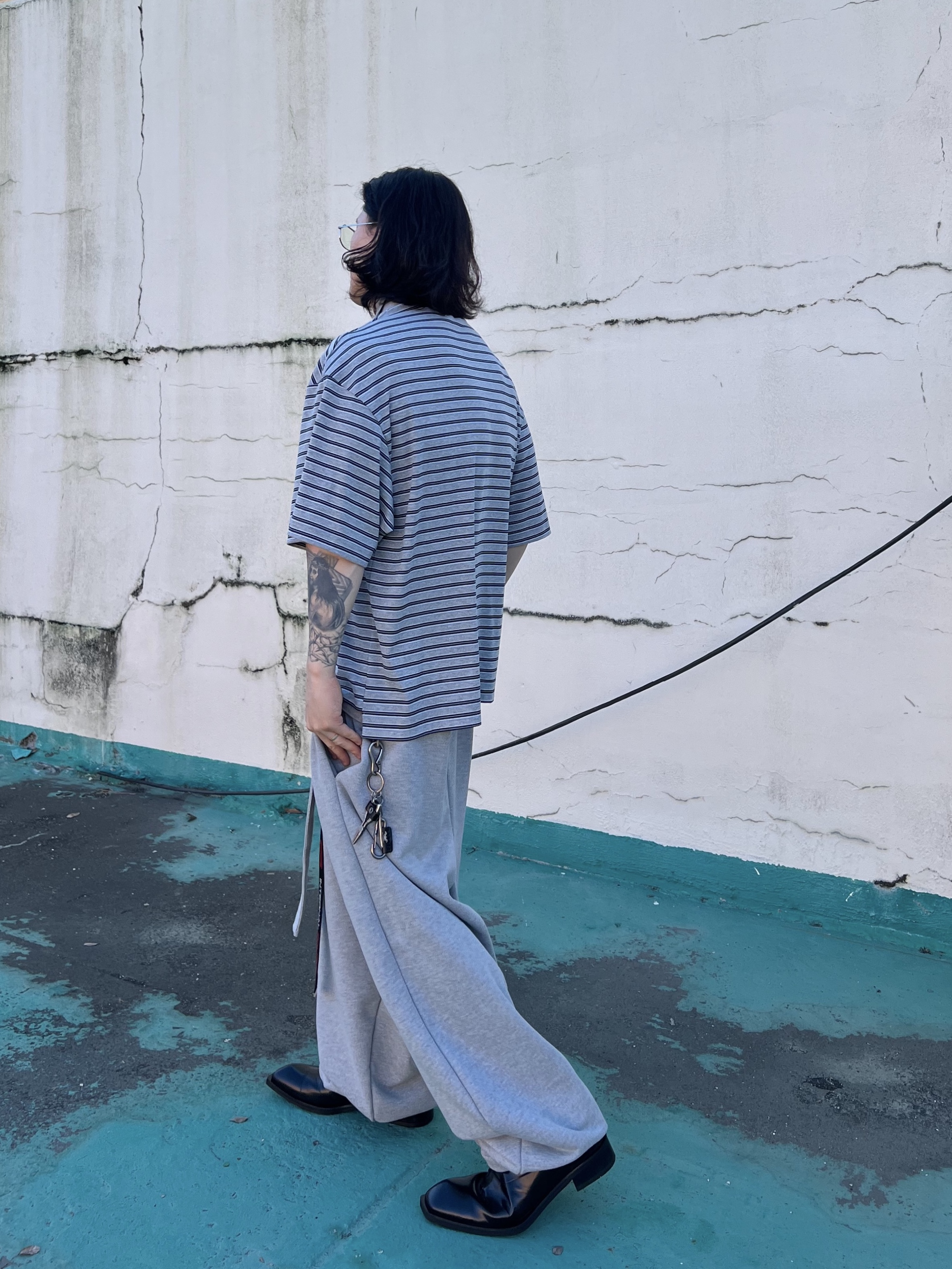 CSC x Soulesures SC:ENE 001, MJD x Koin Seoul Belted Heavy Sweat Baggy Pants Melange Grey 착용 스타일 - 10