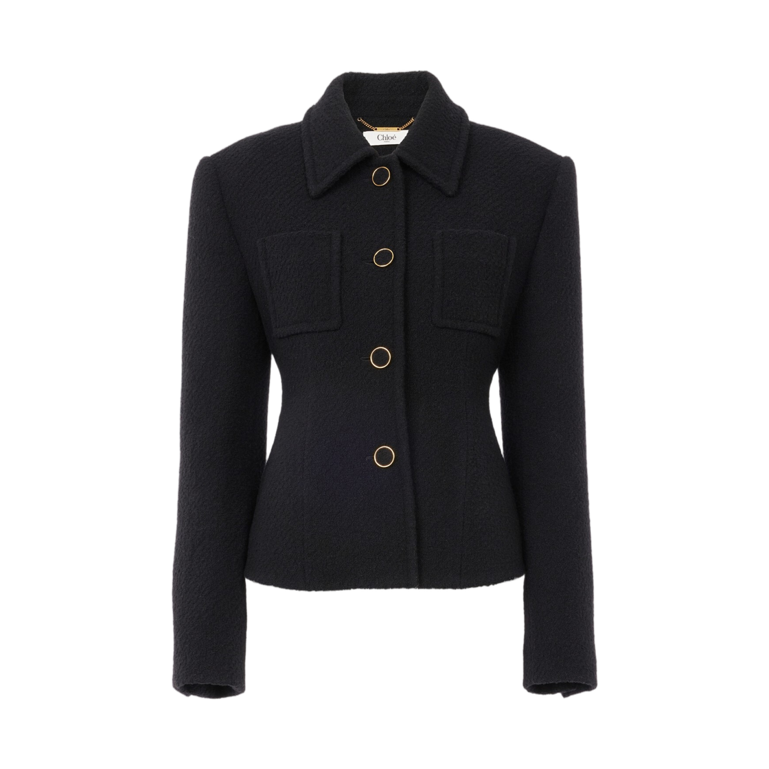 (W) 끌로에 피티드 테일러드 자켓 울 부클레 블랙((W) Chloe Fitted Tailored Jacket in Wool Bouclette Black) - 1
