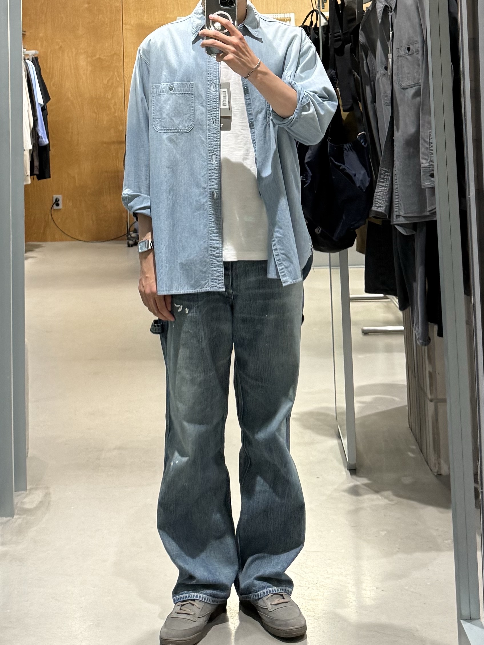 Ciota USN Chambray Shirts Light Blue - 26SS, Reebok x Khakis Club C Revenge Khaki 착용 스타일