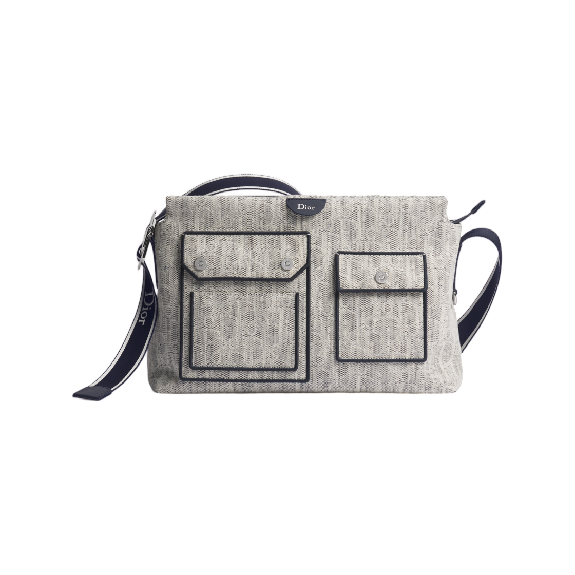 1DBPO468VBA-H080 Dior Dioriviera Medium Dior Jet Zip Bag With Strap Dior Oblique Denim Canvas Grey