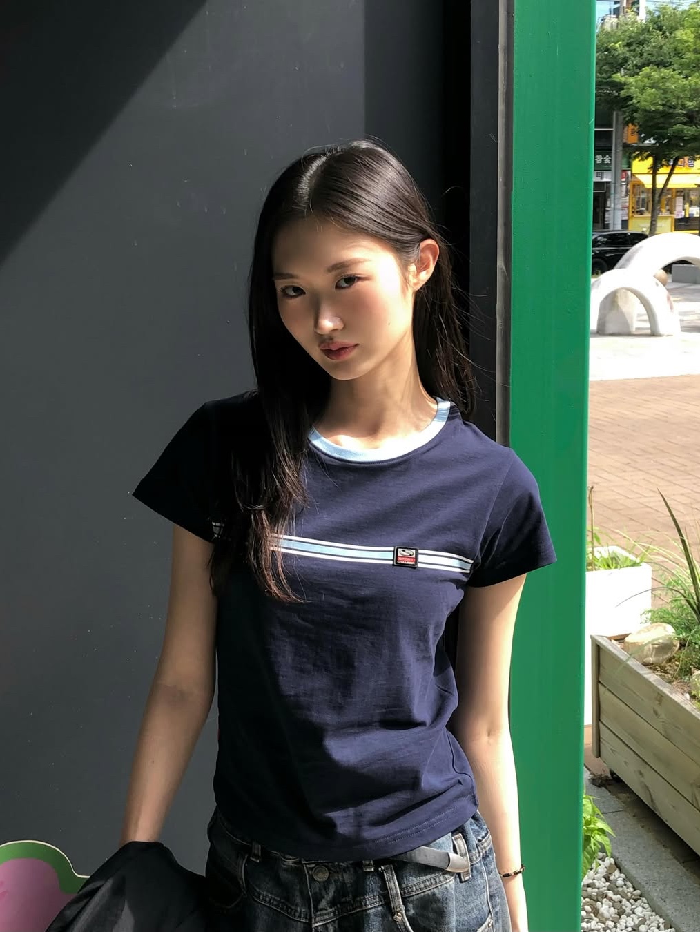 SPORT CHAMBER Women Glide Short-Sleeve T-Shirt Navy 착용 스타일 - 1