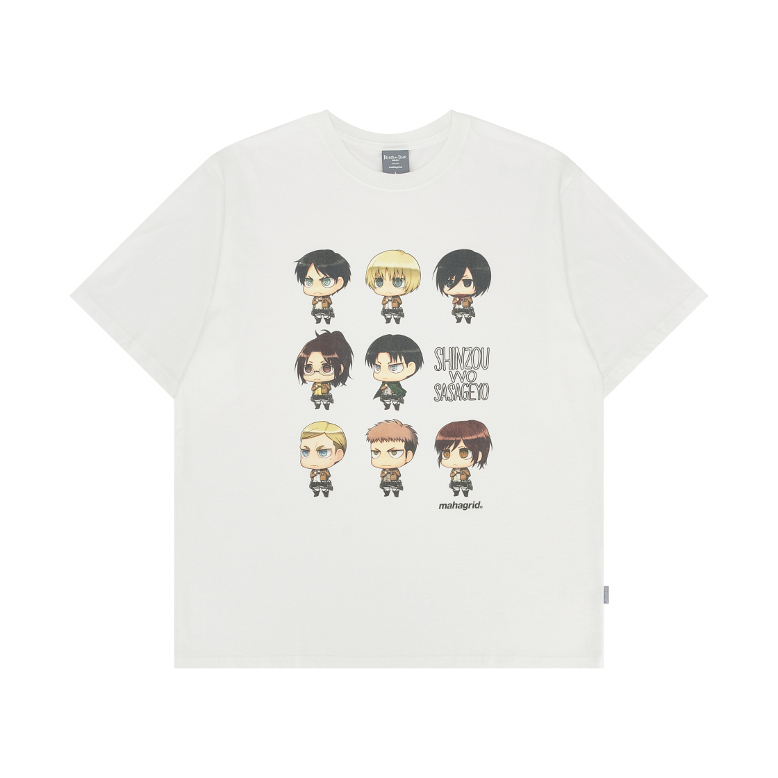 마하그리드 x 진격의 거인 사사게요 캐릭터 티셔츠 화이트(Mahagrid x Attack On Titan Sasageyo Character T-Shirt White) - 1