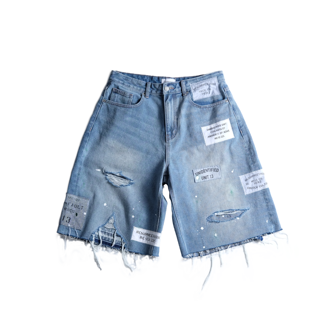 레저렉션13 샐비지드 데님 쇼츠 인디고 블루(Resurrection13 Salvaged Denim Shorts Indigo Blue) - 1