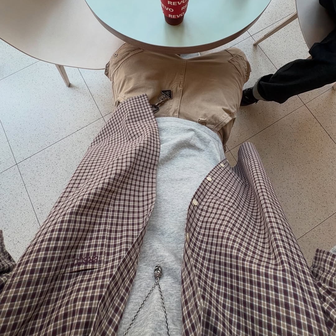 ersco Plaid Shirt Violet 착용 스타일 - 2