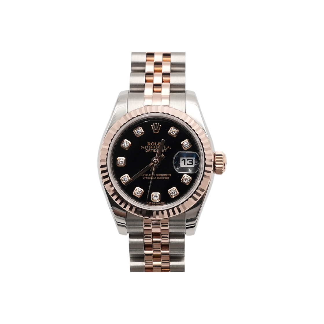 IT7E5GWVUQUU Rolex 179171 18K Pink Gold Datejust Black Dial & 10 Diamonds Women Watch
