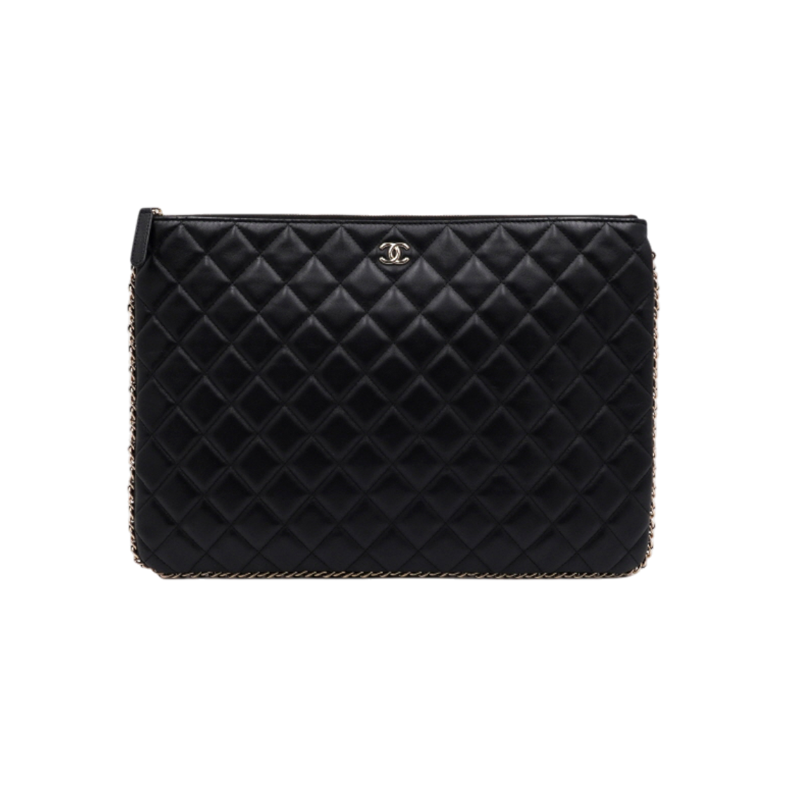 IT88JCGELSJH Chanel Black Lambskin Gold CC Chain Trim Large Clutch Bag