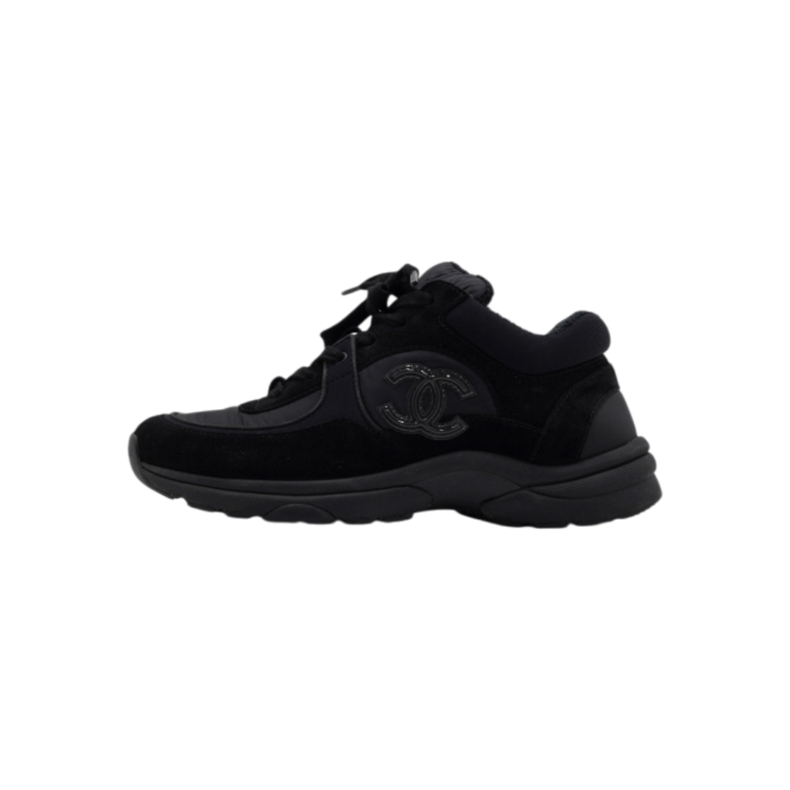 ITI5TFQ4GVO4 Chanel Black CC Logo Suede Cruise Sneakers