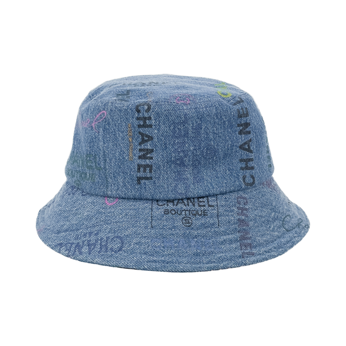 ITLHB6FTPBA4 Chanel CC Logo Printed Denim Cloche Hat