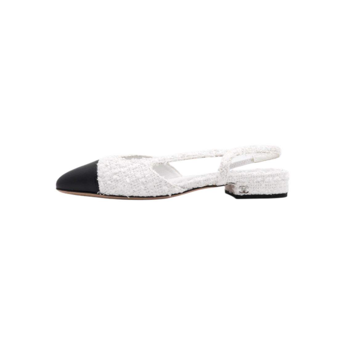 샤넬 G31319 화이트 투톤 트위드 슬링백 금장CC 여성 구두aa64908(Chanel G31319 White Two-Tone Tweed Slingback Gold CC Detail) - 1