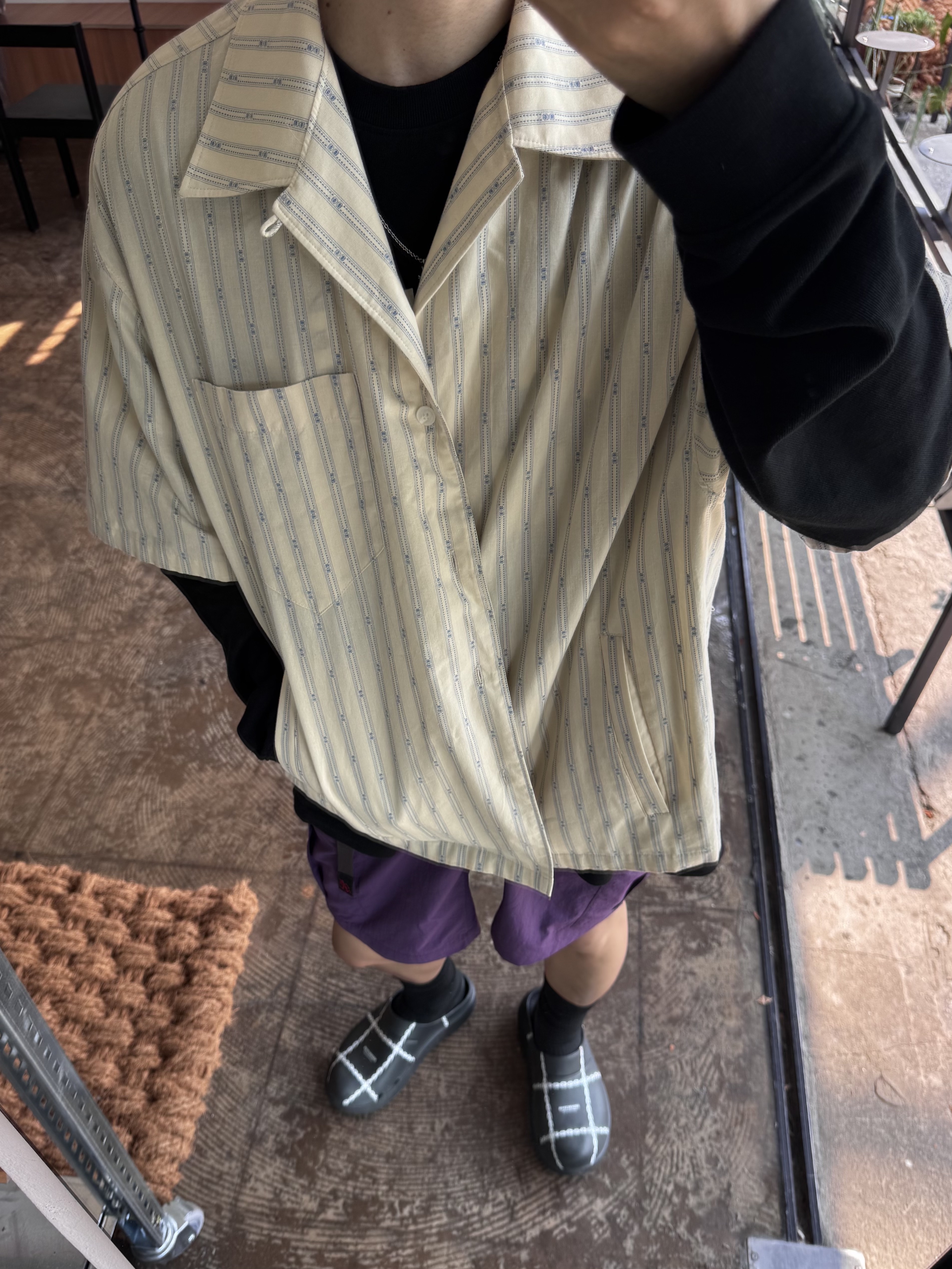 Oakley Eye Jacket Redux Silver Frame Prizm Black Polarized Lenses High Bridge Fit, Nonnod Vacation Shirt Yellow Stipe 착용 스타일 - 8