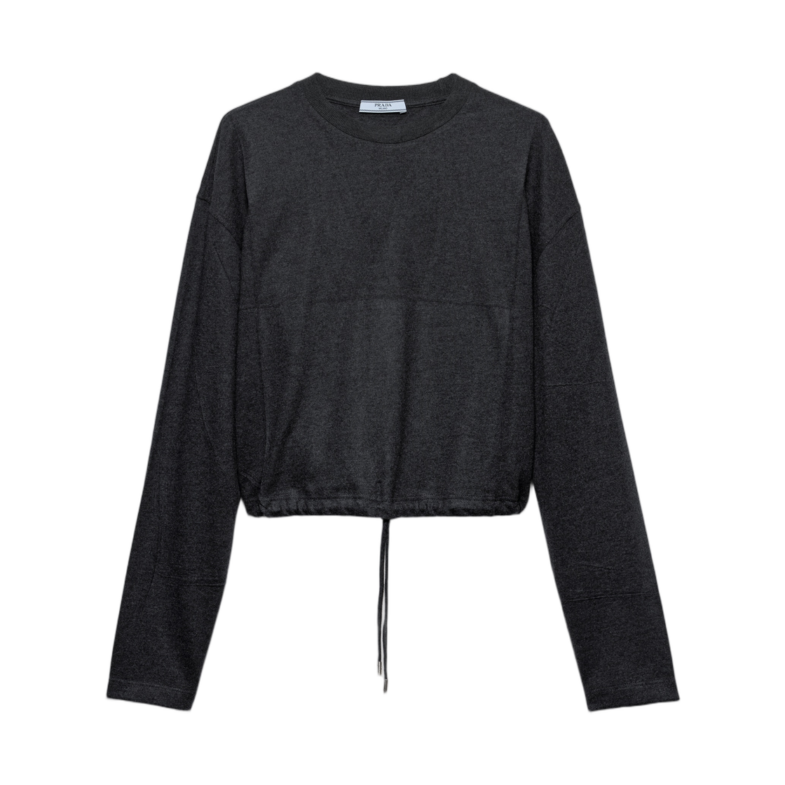 34675-186R-F0480 (W) Prada Long-Sleeved Wool and Cashmere T-Shirt Slate Gray