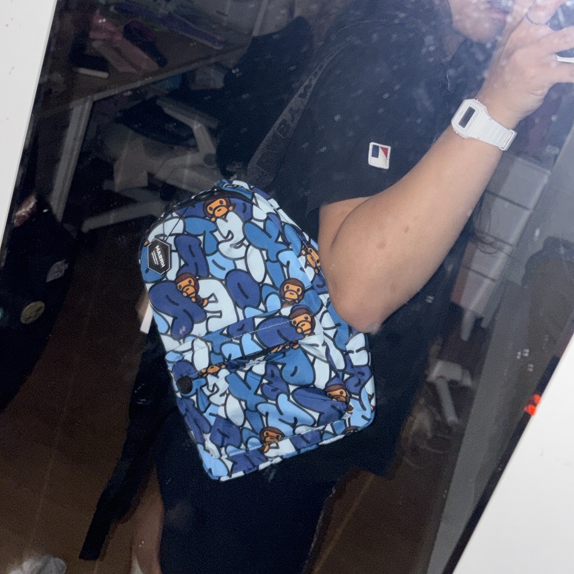 BAPE Baby Milo Mini Backpack #1 Blue 착용 스타일