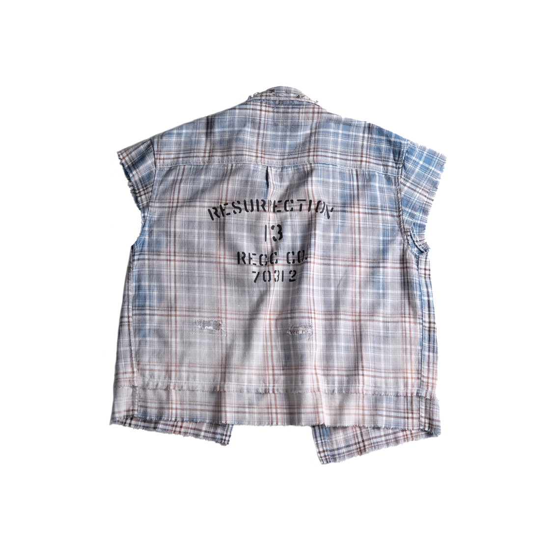 레저렉션13 샐비지드 체크 셔츠 블루(Resurrection13 Salvaged Plaid Shirt Blue) - 2