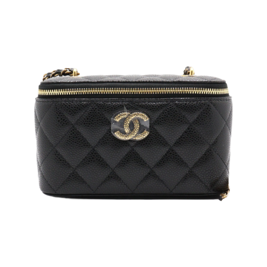 ITWEUMI5UV8M Chanel Black Caviar Cosmetic Vanity Bag Gold Chain Shoulder & Crossbody Strap