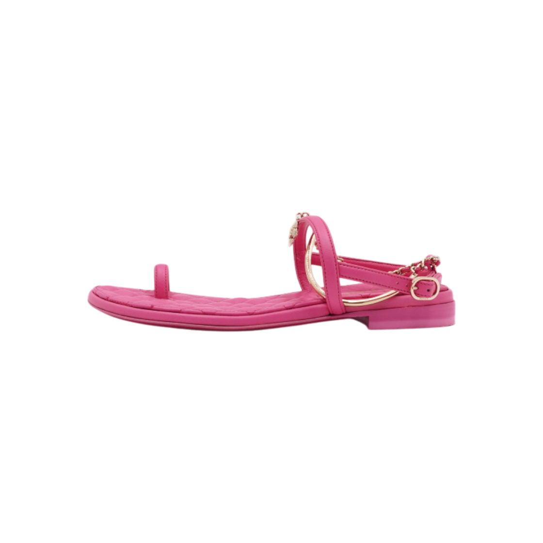ITM2PIL4QCIL Chanel Hot Pink Quilted Gold CC Women Flat Sandals