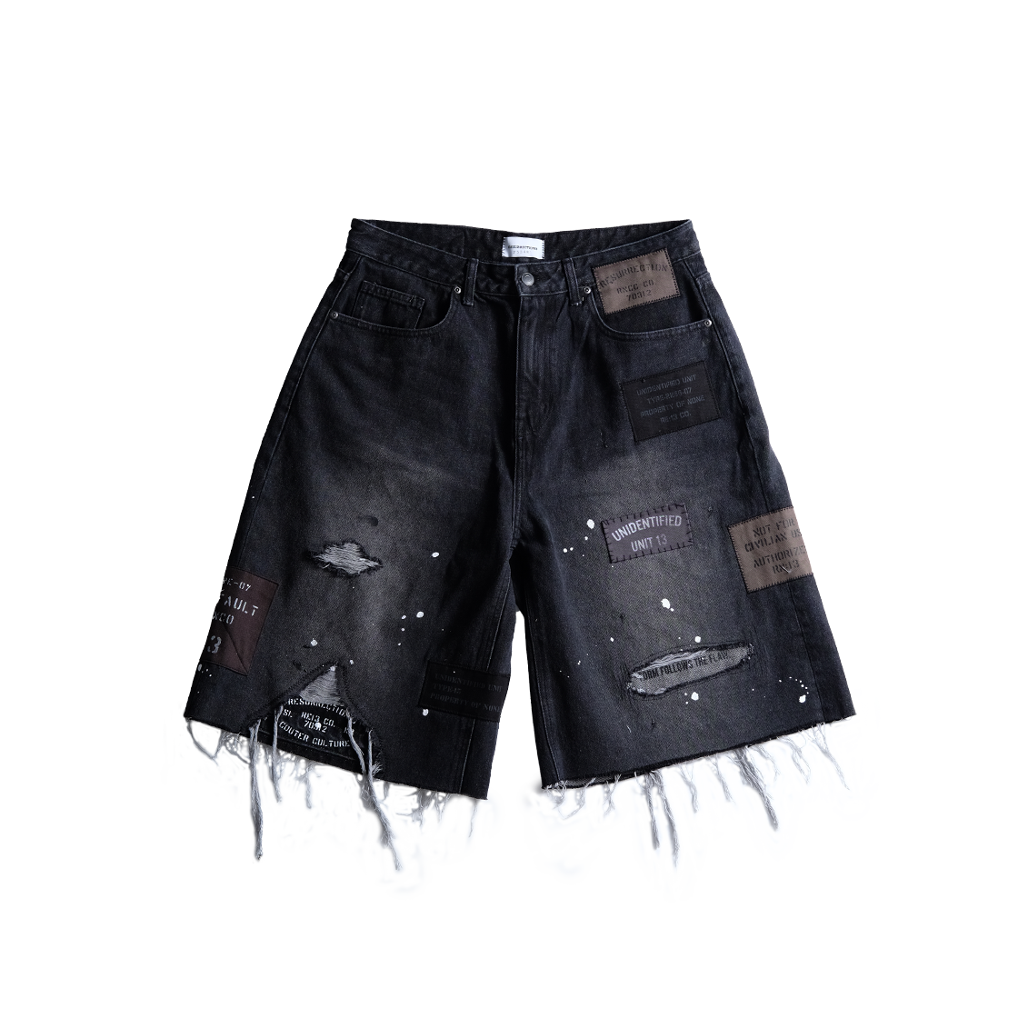 레저렉션13 샐비지드 데님 쇼츠 블랙(Resurrection13 Salvaged Denim Shorts Black) - 1