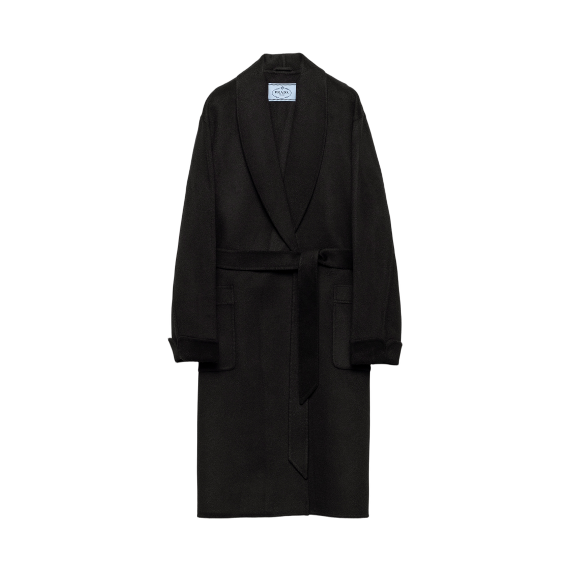 P663S-179B-F0002 (W) Prada Single-Breasted Double Cashwool Coat Black