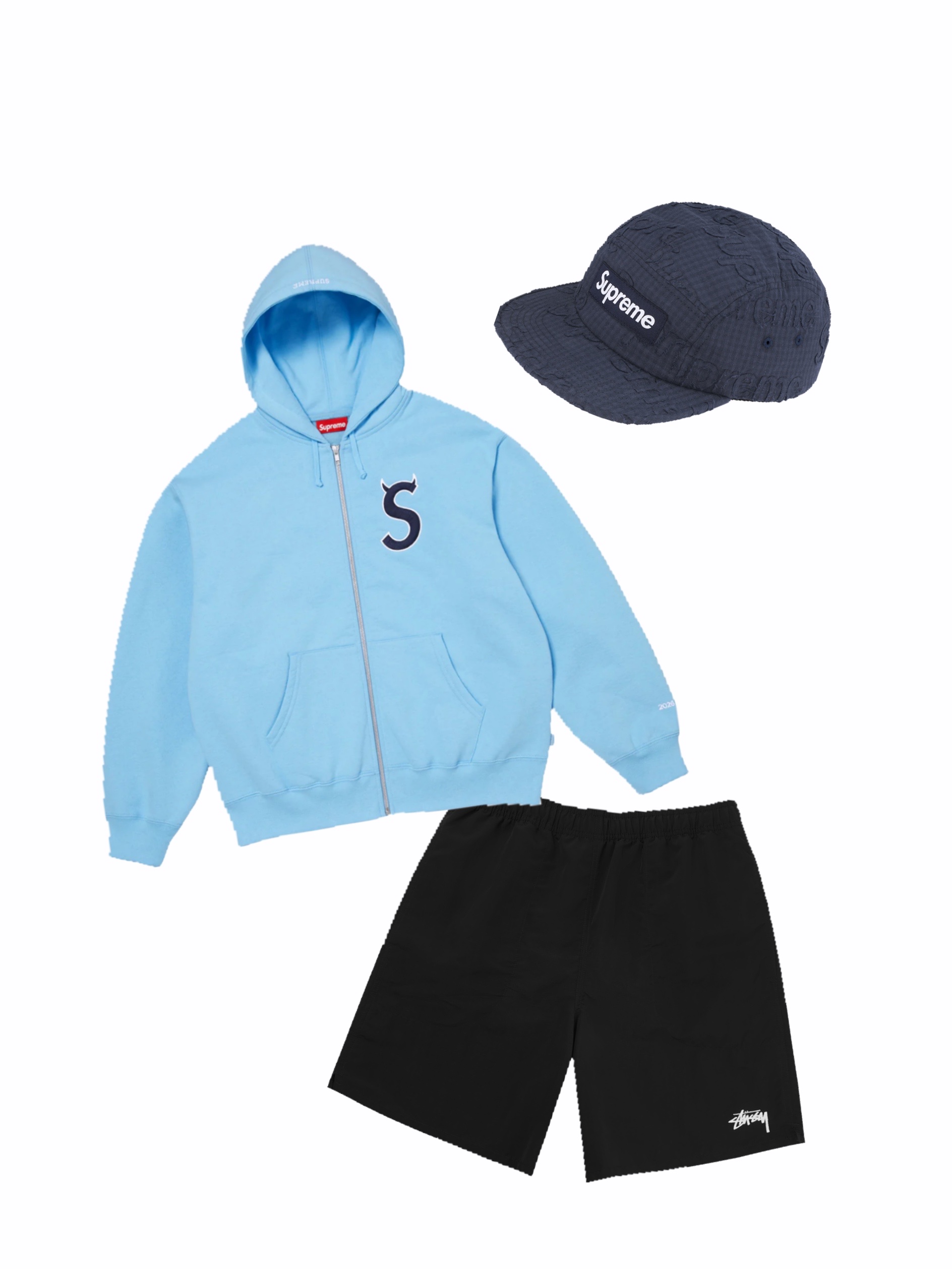 Supreme Devil S Logo Zip Up Hooded Sweatshirt Light Blue - 26SS, Stussy Stock Water Shorts Black 착용 스타일