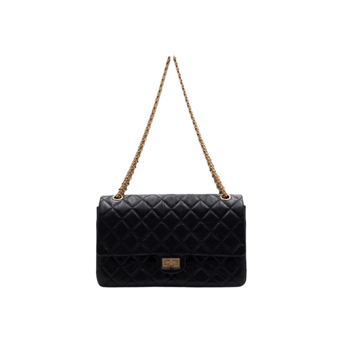ITCVL6UTEPJF Chanel 2.55 Vintage Large Flap Black Gold Chain Shoulder Bag