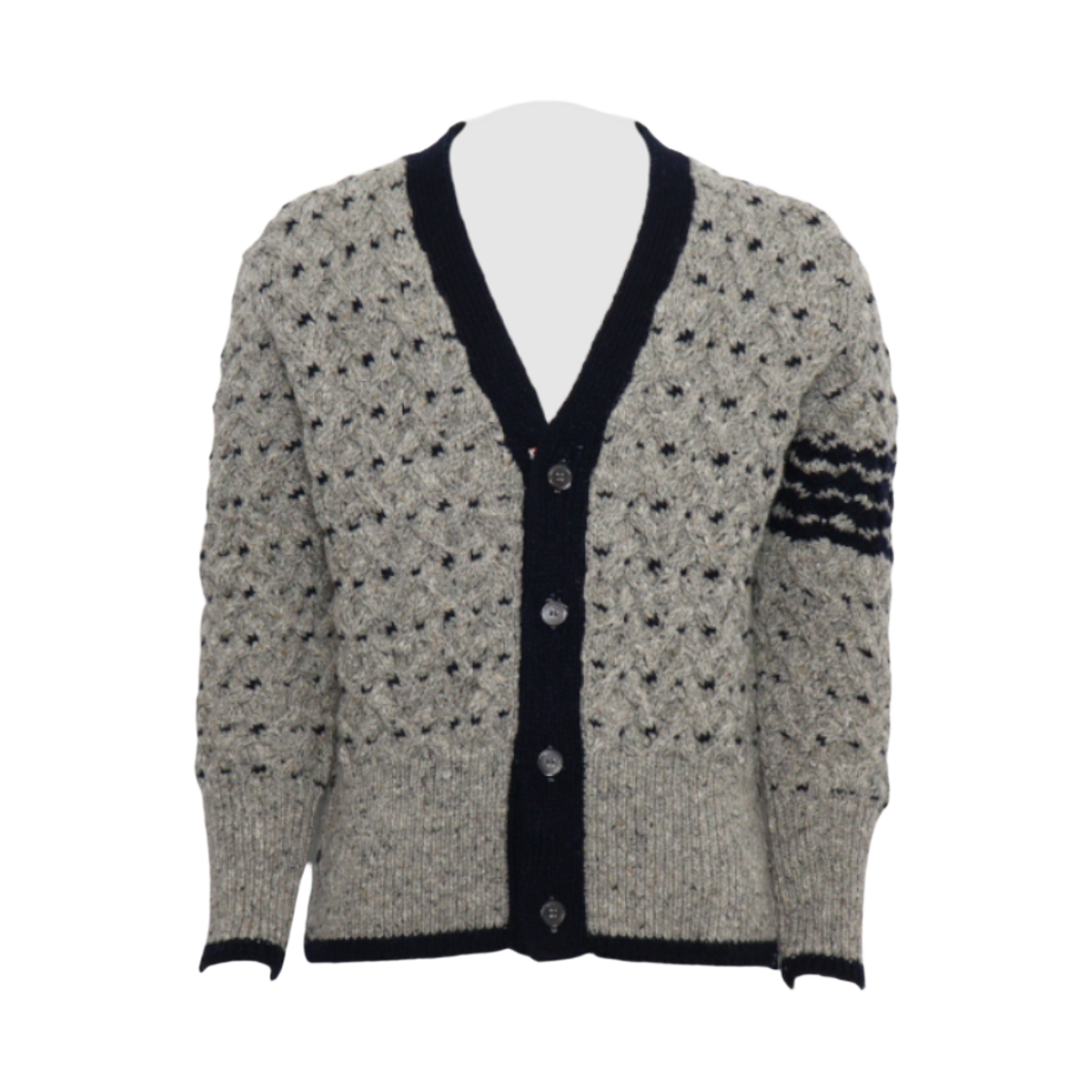 톰브라운 MKC542A 그레이 울 혼방 클래식 4바 케이블 남성 가디건aa63616(Thom Browne MKC542A Gray Wool Blend Classic 4-Bar Cable Knit Cardigan) - 1
